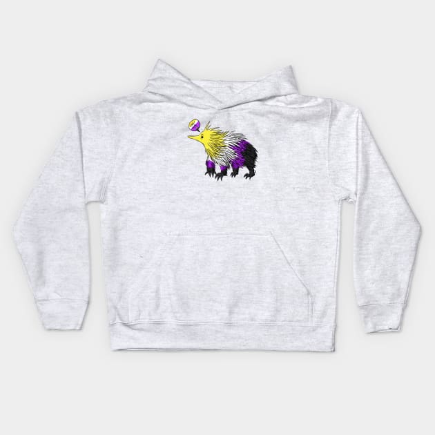 Non Binary Echidna with She/Her Pronouns Kids Hoodie by manicgremlin